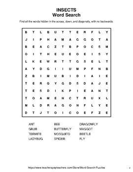 Insects - Word Search Puzzles, Word Scramble, Secret Code, Crack the Code
