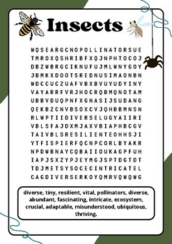 Insects : Word search puzzle worksheet activity by Art with Mark