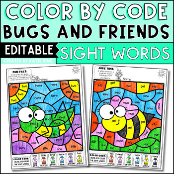 Preview of Insects and Bugs Color by Sight Words Coloring Pages Editable Activities