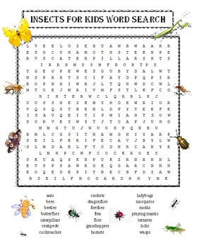 Preview of Insects for Kids Word Search Puzzle