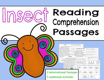 Preview of Insect Reading Comprehension Informational Passages l Bugs l Bees l Butterflies