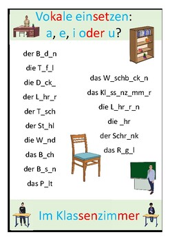 Preview of Insert vowels "Im Klassenzimmer" - literacy | Deutsch | German