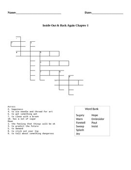 Inside Out Back Again Chapter 1 Vocab Crossword by Learning Labrosa