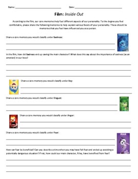 inside out movie psychology teaching resources tpt