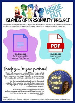 Preview of Inside Out Islands of Personality Project