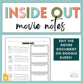 Preview of Inside Out Movie Notes | Emotions & Feelings | SEL | Interpersonal Studies 