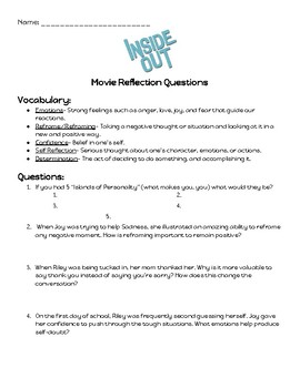 inside out movie questions by learning with the blomquists tpt