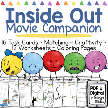 Preview of Inside Out Movie | SEL Worksheets, Task Cards, Matching Game, Craft, & more