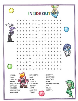 Preview of Inside Out Activity Movie Word Search Disney