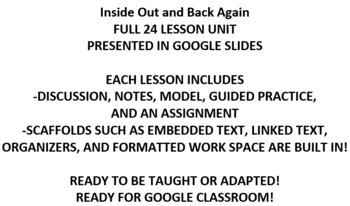 Preview of Inside Out and Back Again 24-Lesson UNIT (GOOGLE SLIDES LESSONS + ASSIGNMENTS)
