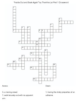 Inside Out and Back Again by Thanhha Lai Part 1 Crossword TpT