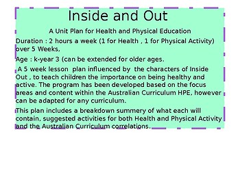 Preview of Inside and Out Health and Physical Education Unit Plan