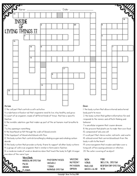Inside of Living Things Comprehension Crossword Part II by Bow Tie Guy