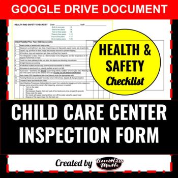 Preview of Inspection Form | Health and Safety Checklist for Childcare Centers - Google Doc