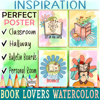 Preview of Inspiration Book Lovers Watercolor Poster  - Classroom Decor Bulletin Board Idea