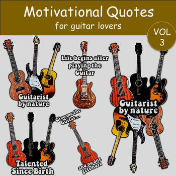 Preview of Inspirational Guitar Clipart with Motivational Quotes for Music Teachers