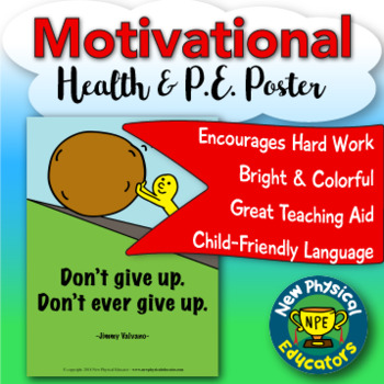 Preview of Inspirational Quote "Never Give Up" Health and Physical Education Poster