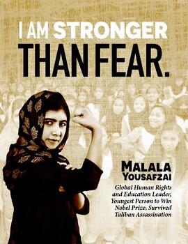 Preview of Inspirational Quote Wall Art PDF - Malala Yousafzai "I Am Stronger" v. 5