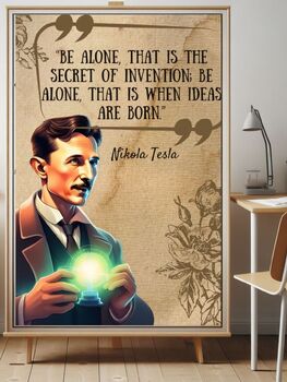 Preview of Nikola Tesla Inspirational Quote Educational Poster "Be Alone, That Is...