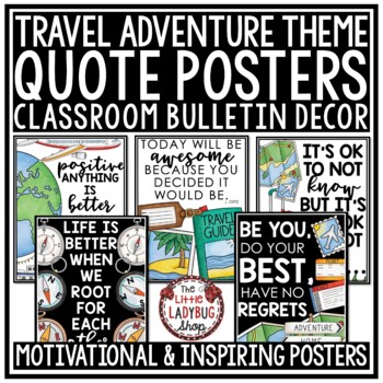 Preview of Travel Theme Classroom Decor Back to School Bulletin Board Motivational Posters