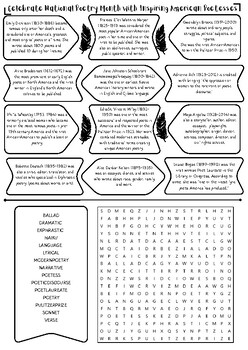 Preview of Inspiring American Poetesses (Female Poets) Word Search Puzzle
