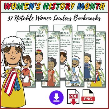 Preview of Inspiring Quotes from 37 Female Icons Bookmarks | Women's History Month