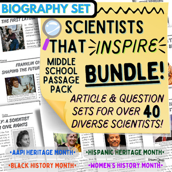 Preview of Inspiring Scientists Collection 40+ Biography Question Sets Celebrate Diversity!