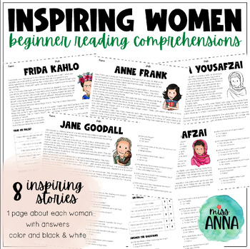Preview of Inspiring women - 8 READING COMPREHENSIONS FOR BEGINNERS