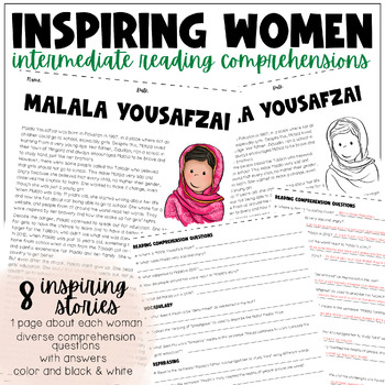 Preview of Inspiring women - 8 READING COMPREHENSIONS PASSAGES FOR INTERMEDIATE STUDENTS