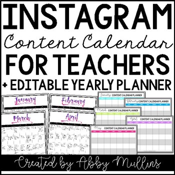 Preview of Instagram Content Calendar + Editable Planner for Teachers