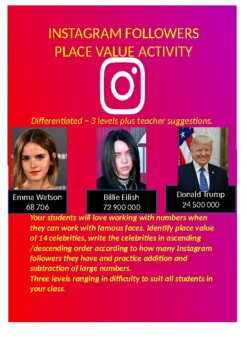 Preview of Instagram Followers Maths Activity - Place Value