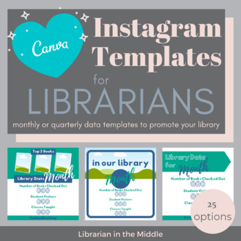 Preview of Instagram Monthly & Quarterly Library Data TEMPLATES for CANVA