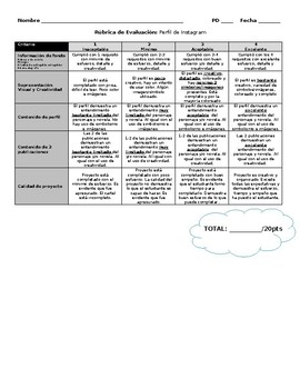 Preview of Instagram Profile Rubric in Spanish