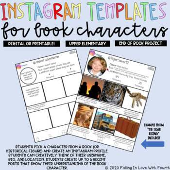 Preview of Instagram Profile Template for Book Characters/End of Book Project *DIGITAL