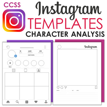 Preview of Instagram Templates for ANY Novel Study! Grades 5-12, CCSS Character Analysis