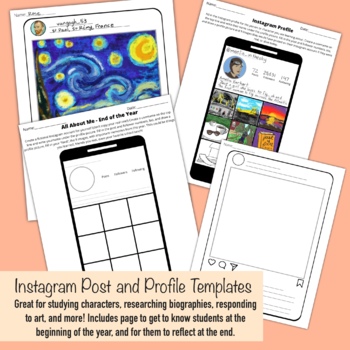 Preview of Instagram Templates for: End of Year, Character Studies, Biography Project etc.