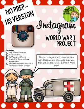 Preview of Instagram World War I (WWI) Project (High school version)
