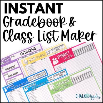 Preview of Editable Class List Template & Gradebook Maker - Printable, Autofill Templates