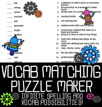 Preview of Automatic Vocabulary Matching Puzzle Maker