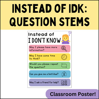 Preview of Instead of I Don't Know Classroom Poster