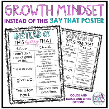 Preview of Instead of This Say That Growth Mindset SEL Posters