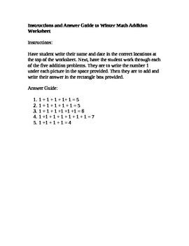 Preview of Instruction & Answer Key to Winter Theme Math: Addition Worksheet