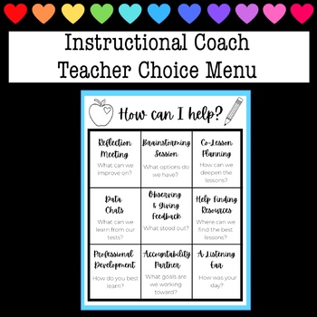 Preview of Instructional Coach / Admin - Teacher Choice Menu Board - (How can I help?)