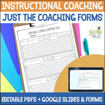 Preview of Instructional Coaching Forms - Observations, RtI - Editable PDFs + Google Slides