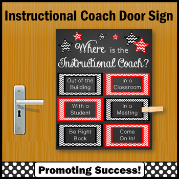 Preview of Instructional Coach Office Decor Printable Door Sign Where am I Red Black Poster
