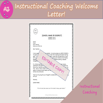 Preview of Instructional Coach Welcome Letter