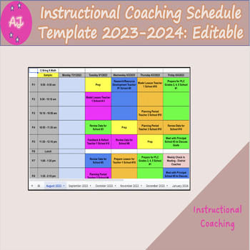 Preview of Instructional Coaching Schedule Template 2023-2024 Editable