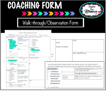 Preview of Instructional Coaching/Walk-Through Form *Editable*