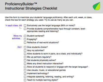 Preview of Instructional Strategies World Language Teacher ESL Checklist