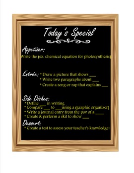 Preview of Instructional Strategy - Today's Special Menu template